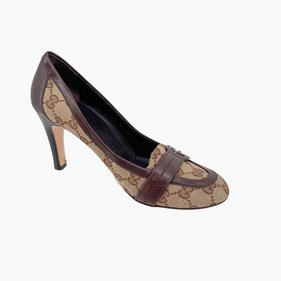 Gucci Interlocking G Beige GG Logo Canvas Heels Pumps Size 7 Women - Picture 11 of 15